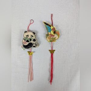 Vintage Stained Glass Paper Ornaments Panda Bird Asian Christmas Holiday